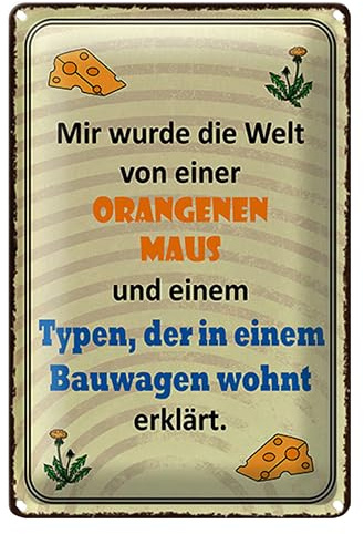 Nostalgisches Blechschild | Orangen Maus | Bauwagen Typ | Retro Deko | 12 cm x 18 cm