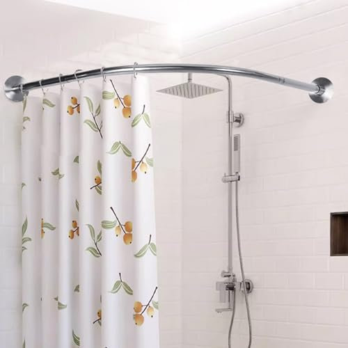 Peakjune L Forme Tringle à Rideau De Douche,Barre Rideau Douche Inoxydable,d'angle IncurvéE De Salle De Bain Rail Tige,Tringle Douche Angle,Tringle Rideau Angle,Antirouille,pour Bain