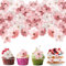 SGQTGIMU 50 Pièces Fleurs Comestibles Cupcake, Fleurs Comestibles pour Gateau, Gluant Papier de Riz Décoratif Gâteau, Décoration de Gâteau pour Anniversaires, Fête Mariage(Rose et blanc)