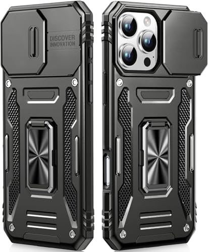 OLHAOMAO Hülle für iPhone 16 Pro Max mit 360°-Drehständer,[Magnetischer Ringständer][Schiebebare Kameraabdeckung] Militärische Objektivschutzhülle für 16 Pro Max 6,9,Schwarz