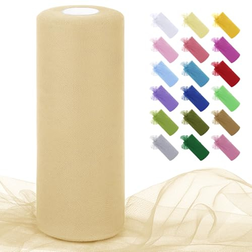 Uiopa Tüll Beige 30cm x 91m Tüllstoff Polyester Netzstoff Tüllband Tüll Stoff Rolle für Tutu Röcke, Geschenkverpackung, Geburtstag/Party/Hochzeitsdekoration, DIY-Projekte
