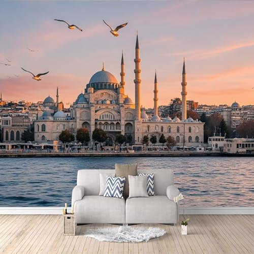 3D Fototapete Istanbuler Landschaft 400x280 cm 3D Wandbild Tapete, Modern Vlies Motivtapeten, Groß Foto Tapete, Schlafzimmer Wohnzimmer Büro Wandtapete Deko.