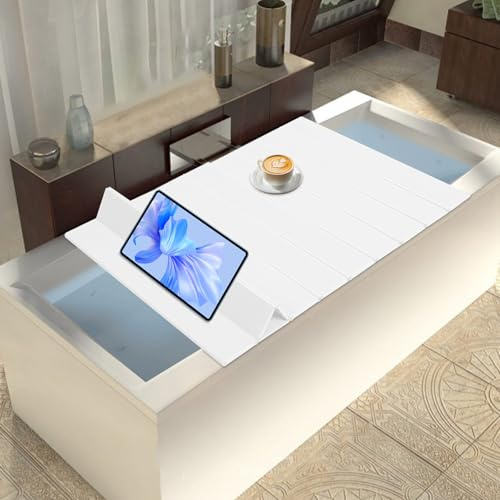 Badewannenabdeckung Faltbar, 160x70cm wasserdicht & staubdicht PVC Badewannenbrett Isolierung Badewannenablage, Badewannen Zubehör für Badezimmer & SPA, 5kg Belastbar (Weiß)