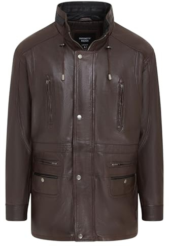 Infinity Leather Men's Classic Green Contrast Soft Supple Suede Buff Overcoat Parka Winter Outdoor Jacket Regular Fit