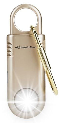 135dB Rechargeable Personal Safety Alarm Built-in Ultra-Bright Torchlight. Non Slip Grip Keychain Emergency SOS Siren for Women, Students, Night Runner. Loud Sound Hiking Bear Alerts with Hook. Gold