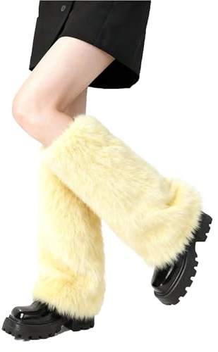 Lina & Lily Women's Winter Faux Fur Leg Warmers Boot Cuffs Covers 40cm Long (Light Yellow)