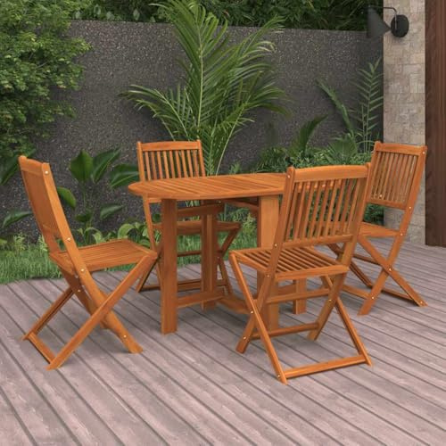 Runheo 5-TLG. Garten-Essgruppe Massivholz Akazie, klappbar, wetterfest, für Terrasse, Balkon, Gartenmöbel Set, Outdoor Tisch Stühle