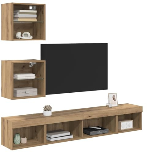 vidaXL TV Wand Einheiten mit LED 5 STK. Artisan-Eiche Holzwerkstoff