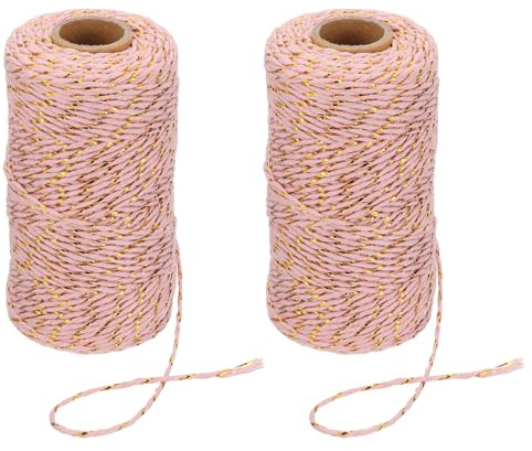 PATIKIL 2mm x 109 Yard Coton Ficelle Boucher, 2 Rouleaux Ficelle Pâtissier Coton Corde Fil pour Emballage Cadeaux Artisanat Décoration Fête Jardinage, Or Rose