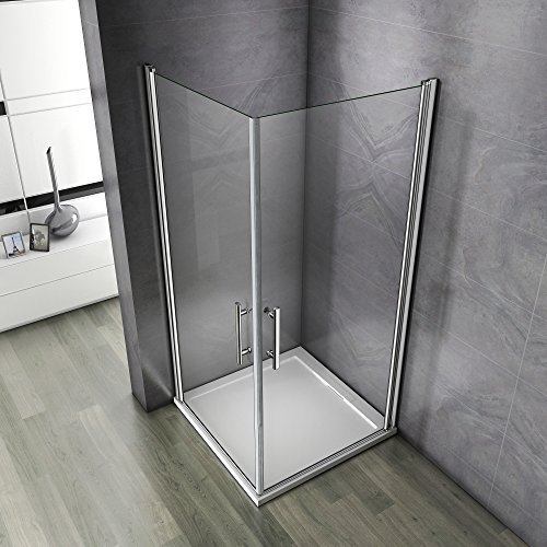 AICA Porte de douche pivotante 80x80x195cm Verre anticalcaire Montage à gauche/droite Aluminium chromé de haute qualité