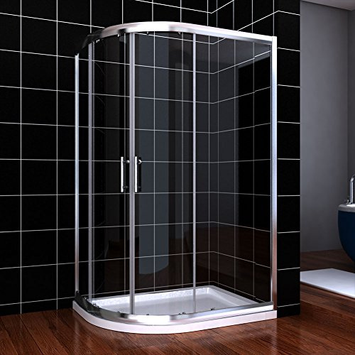 ELEGANT 900 x 800 mm Left Quadrant Shower Enclosure 6mm Sliding Glass Walk in Cubicle Door with Tray + Waste