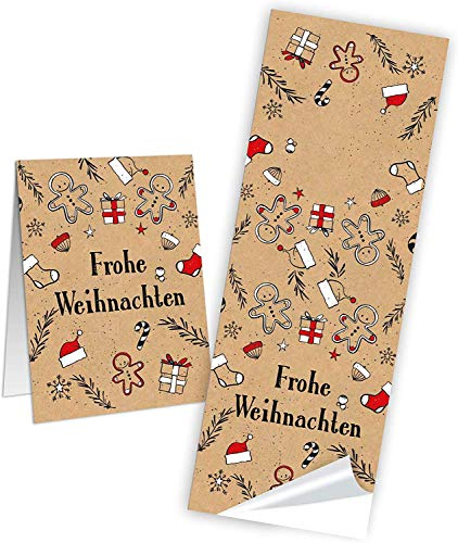 Logbuch-Verlag 50 Frohe Weihnachten Text Weihnachtsaufkleber 5 x 14,8 cm braun rot schwarz weiß Sticker für Geschenktüten Verpackungen