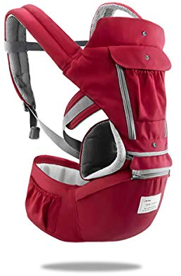 SONARIN 3 in 1 Multifunktion Hipseat Baby Carrier, Babytrage, Vorder und Rückseite,100% Baumwolle,Ergonomisch,Freie Größe(Rot)