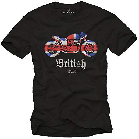 MAKAYA Biker T-Shirt Herren - Union Jack Flagge - Motorrad Geschenke schwarz Größe XL