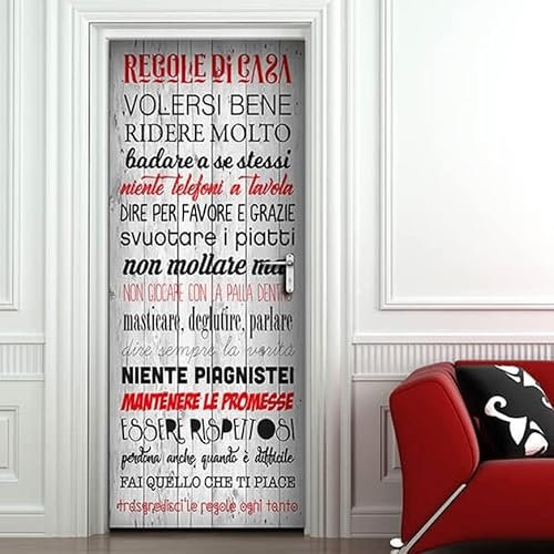 Adesivi per Porte in PVC Premium, Door Cover Regole della Casa, Applicazione Facile e Senza Bolle, Rivestimenti per Porte da Interno 83 x 210 Rifilabili