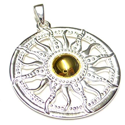 Anhänger Silber vergoldet, Motivanhänger Sonnenrad , Sterlingsilber im Center vergoldet, Unisex