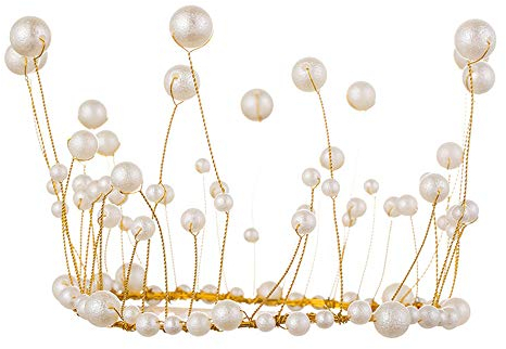 Pearl Crown Cake Topper Small Gold Princess Pearl Crown Decoration for DIY Wedding Birthday Party and Costume