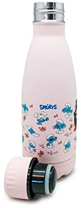 Nerthus Fih 758 Bouteille THE SMURFS Double Paroi Motif Schtroumpfs Rose 350 Ml, Acier Inoxydable, sans Bpa, 18/8
