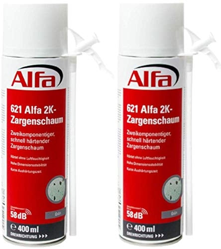 Alfa 2x Zweikomponentiger, schnell härtender 2K-Zargenschaum 2 x 400 ml, Volumenausbeute ausgeschäumt 12-14 l