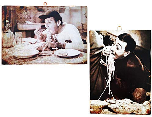 KUSTOM ART Cucuba Set mit 2 Bildern im Vintage-Stil, Sordi Totò Aufdruck auf Holz, für Restaurant Pizzeria Traktorie Bar Hotel, 2 Stück