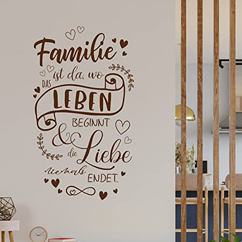 tjapalo® vr50 Wandtattoo Familie ist wo das Leben beginnt Wandtattoo Familienspruch Wandtattoo Wohnzimmer modern, Farbe: Schwarz, Größe: H100xB58cm