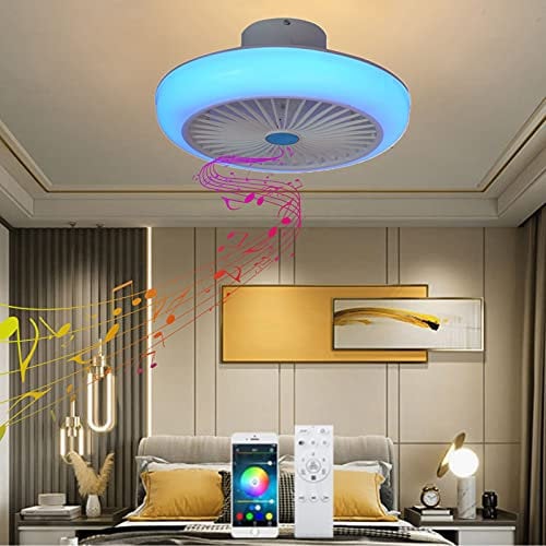 VOMI Flach Deckenventilator mit Leuchte RGB Farbwechsel Deckenlampe mit Fernbedienung Leise Deckenventilator mit Beleuchtung und Bluetooth Lautsprecher Dimmbar LED Lampe für Schlafzimmer
