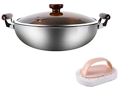 ksamwjf 15 Inch Stainless Steel Wok Pan with Binaural，Stir Fry Pan with Honeycomb Coating，with Lid，Non Stick, Scratch-Resistant Cooking Pans Compatible With Induction Cooker