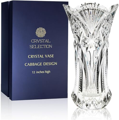 Jarrón de cristal, 30.5 cm de alto, para flores y decoración, diseño de col, bonita pieza brillante, adecuada para todas las ocasiones, perfecto como regalo,