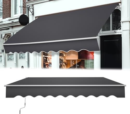 HENGMEI Tenda da sole per balcone, con braccio snodato, 300 x 250 cm, con manovella, protezione solare per cortili, balconi, grigio