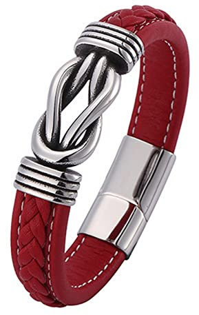 Skcess Männer Armband Silber，Kettenarmbänder Lederarmband Mit Quadratischem Knoten Rostfreier Stahl Armbänder für Männer 16.5cm