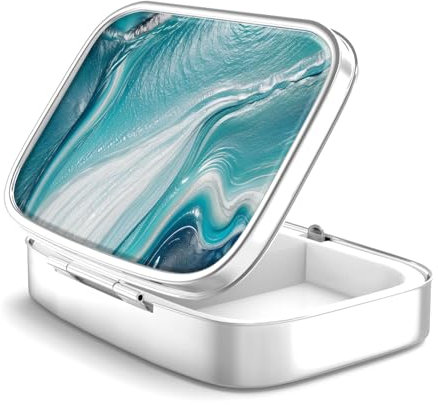 Pillendose 2 Fach Medizin Pillendose, tragbare Pillendose für Tasche oder Geldbörse Pillendose Dekorativer Metall-Medizin-Vitamin-Organizer Einzigartiges Geschenk (38-Ocean Marble, 1 Piece)
