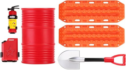INJORA RC Decoración 1/24 Crawler Coche Extintor de Incendios/Tanque de Combustible/Pala/Tambor de Aceite/Escalera de Arena para Axial SCX24 AX24 Gladiator Bronco Deadbolt Upgrade,6PCS