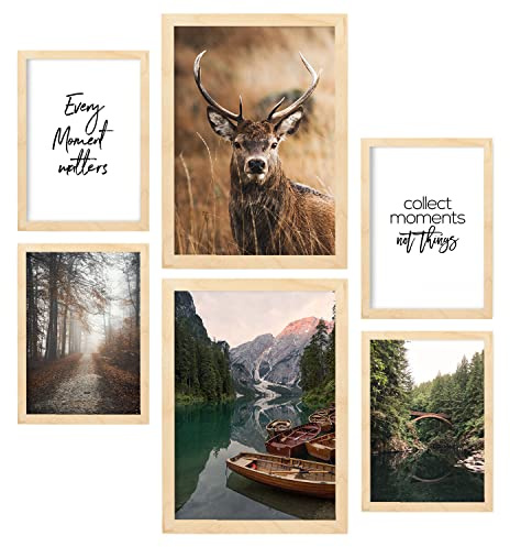 Nacnic Set 6 Winter Natur Bilder - Wandbild Kunstdruck Deko Posters & Plakate - Inneneinrichtung im Kunstgalerie - A3 und A4 - Mit holzfarbe Rahmen