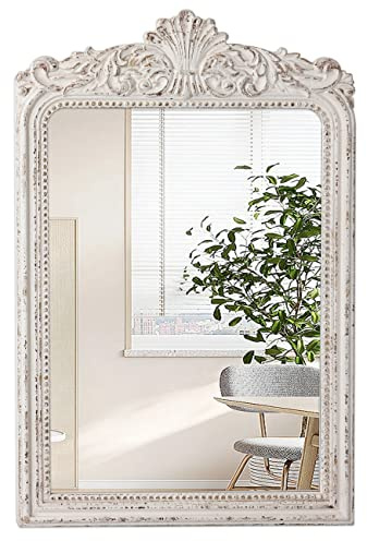 Arendahl-Spiegel im Vintage-Stil mit Holzrahmen für die Wand, 61x91.4 cm, hängend, weiß, rustikaler gewölbter Wandspiegel, kunstvoller Barock-Badezimmerspiegel, dekorativ für Schlafzimmer, Wohnzimmer