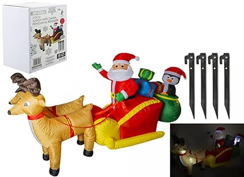 PMS Aufblasbarer Weihnachtsmann-Schlitten mit Pinguin, Mehrfarbig, 2,7 m, 1 Stück Zubehör 509035