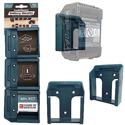 StealthMounts Battery Mounts Compatible with Makita 40v XGT - 6 Pack - Battery Holders - Blue - Made in The UK