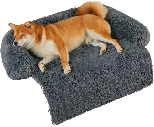 Fluffy Hundebett, abnehmbarer Bezug, Dunkelgrau, S