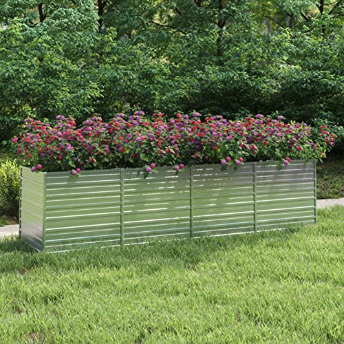 Yolola Hochbeet Metall 320 x 80 x 77 cm Großes Hochbeet aus Metall Hochbeete für Garten, Schneckenschutz Hochbeet Hochbeet Gartenbeet Pflanzbeet für Garten Pflanzen Gartenkräuter Outdoor - Silbern