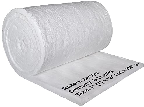 SIMOND STORE Keramikfaser-Isolierdecke – 8# 2400F (1315C) – 2,5 cm dick x 40,6 x 254 cm – Hochtemperatur-Isolierdecke für Pizzaofen, Schmiedeofen, Geschirrspüler, Herd, Kamin, Kamin