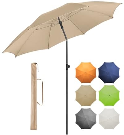 FARE Sonnenschirm Gr. XL - 235 cm Durchmesser - UV-Schutz 50+ für Balkon Garten Terrasse Sommer - Titan-Finish Knickvorrichtung Drehfeststeller inkl. Tragetasche (natur)