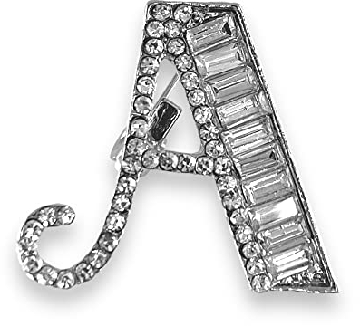Broche initiale A en plaqué argent avec cristal véritable transparent, Cristal