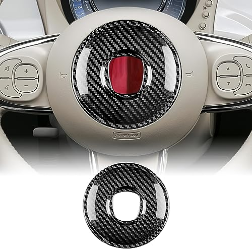 KUNGKIC Coprivolante Auto in Fibra di Carbonio Adesivo Volante Marcatore Centrale Interno Decorativo Compatible with FIAT 500 Abarth 595 2008-2023 Accessori Nero