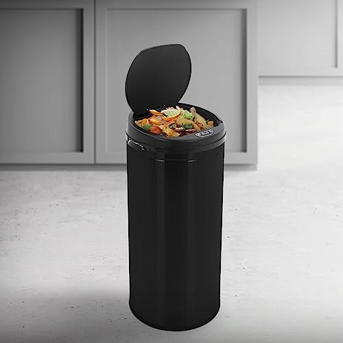 ML-Design Cubo de Basura 30L Negro con Sensor de Movimiento Acero Inoxidable Papelera Redonda con Apertura y Cierre Automática Pantalla LED y Anillo de Sujeción Ideal para Hogar y Oficina