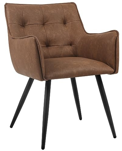 WOLTU Esszimmerstuhl, Sessel, Küchenstuhl, Polsterstuhl, Stuhl mit Armlehnen Rückenlehne, Wohnzimmerstuhl mit Kunstlederbezug, Metallbeine, für Esszimmer Küche, Braun, BH375br-1