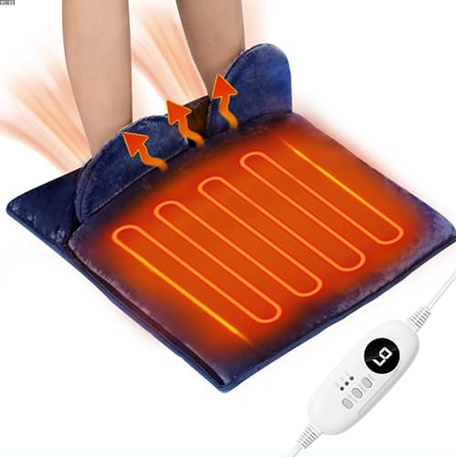 Chauffe Pied Electrique,2 en 1 Chauffe-pieds et Coussin Chauffant électrique,Chauffant Pied avec Double Couche Chauffage,avec 9 températures&3Minuterie,pour le bureau,la maison (bleu marine)