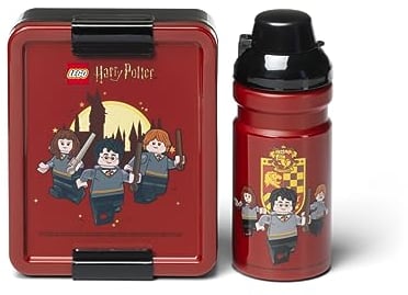 LEGO LUNCH SET - Harry Potter Gryffindor Design, 390ml Bottle & Lunch Box for Kids & Adults, Dishwasher Safe, Perfect for Meals on The Go, Red & Grey