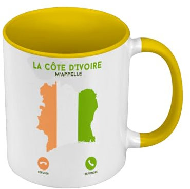 Tasse in Premium-Qualität, Gelb – La Côte d'Ivoire M'Appelle Voyage Passion Culture – Tasse mit Henkel und farbigem Innenfutter