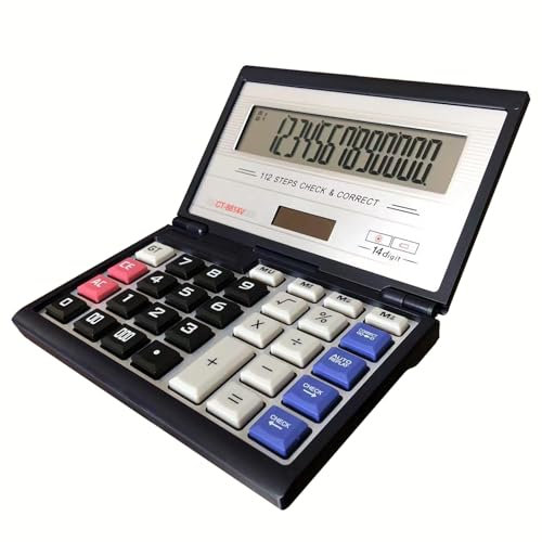 Maizoon Calculadora Portátil Plegable con Pantalla Gde 14 Dígitos Energía Solar y Doble Aalimentación a Pilas Función de Comprobación y Corrección Adecuada para Negocios y Oficina