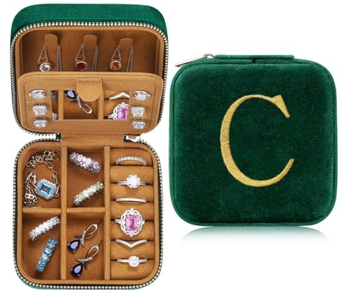 TINGN Initiale Schmuckschatulle mit C Reise Schmuckkästchen Kleine Personalisierte Schmuckkästchen für Damen Mädchen Geschenk für Geburtstage Weihnachten Muttertag Hochzeit