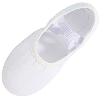 Ballettschuhe Mädchen Ballettschläppchen aus 𝐋eder Verdicktem Baumwollfutter Balettschlappen Vollledersohle Tanzschuhe Kinder Yoga Tanzschuhe Dance Vorgenähte Riemen Ballet Shoes (White, 36 Big Kids)